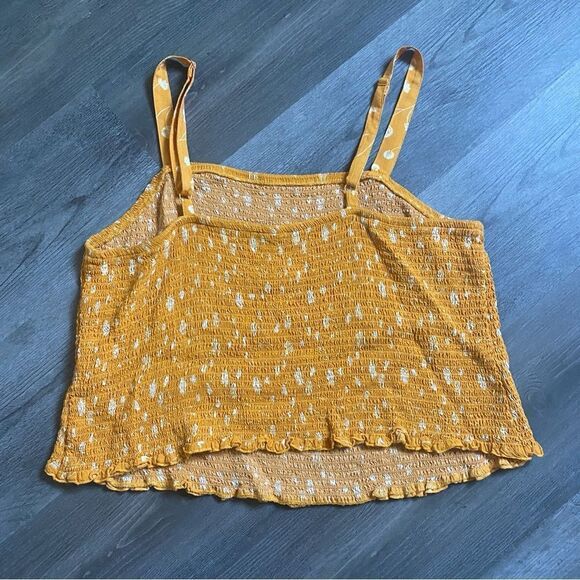 Torrid Challis Smocked Crop Cami Mustard Yellow White Stretchy 3 Plus - Picture 4 of 10